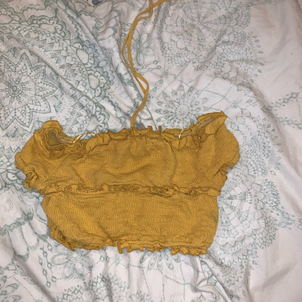 yellow off the shoulder crop top